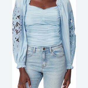 Sam Edelman Stevie Crochet Lace Balloon Long Sleeve Blue XL